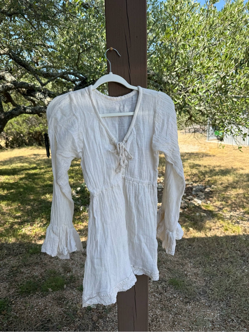 Jen's Pirate Booty Cream Gauze Tie-Front Boho Tunic